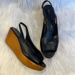 Gianvito Rossi Wooden Platform Leather Slingback Peeptoe Mule Wedges, Black